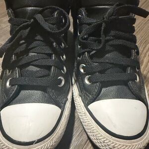 Unisex Black and White leather High-Top converse